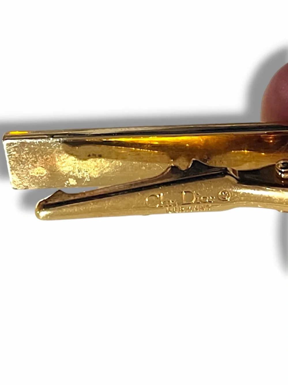 Vintage Christian Dior Monsieur Germany Black Enamel Gold CD Logo Tie Clip Bar